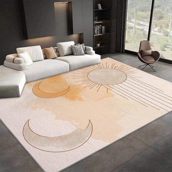 Bohemian Abstract Sun Area Rugs, Modern Decorative Carpet, Washable Non Slip Low Pile Soft Rug for Living Room Bedroom Office Dining Room Home Decor Mat 5x8ft