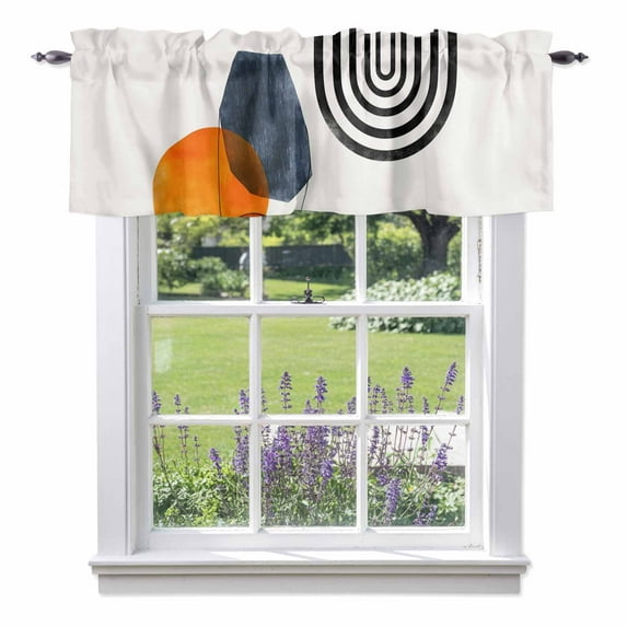Bohemian Abstract Valance Curtain Geometric Line Circle Leaves Modern Art Window Valances Rod Pocket Short Curtains Window Treatments for Kitchen Bedroom Bathroom Laundry 56" x 16"