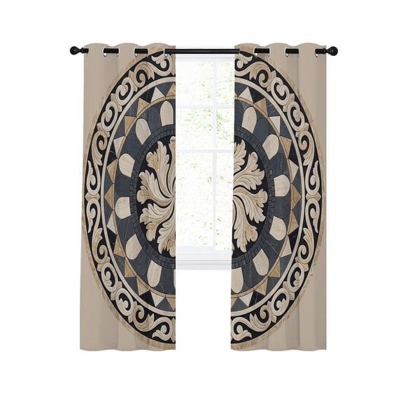 Bohemian Acanthus Leaf Blackout Curtains for Bedroom Living Room, Vintage Boho Minimalist Geometric Floral Plaid 39 In Long Thermal Insulated Room Darkening Drapes Grommet Window Treatment 27.5x39 In