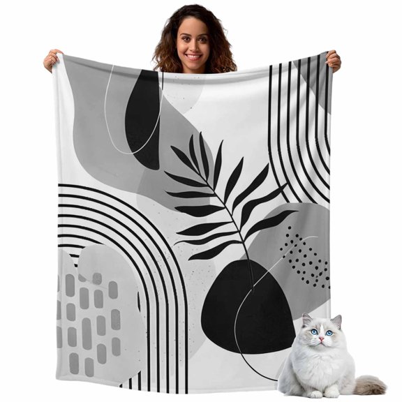 Bohemian Arch Abstract Geometric Throw Blanket Flannel Fleece Throws, Gray Tropical Palm Leaf Lightweight Super Soft Warm Blankets for Couch Sofa Bed All Season Use, 40x50 in