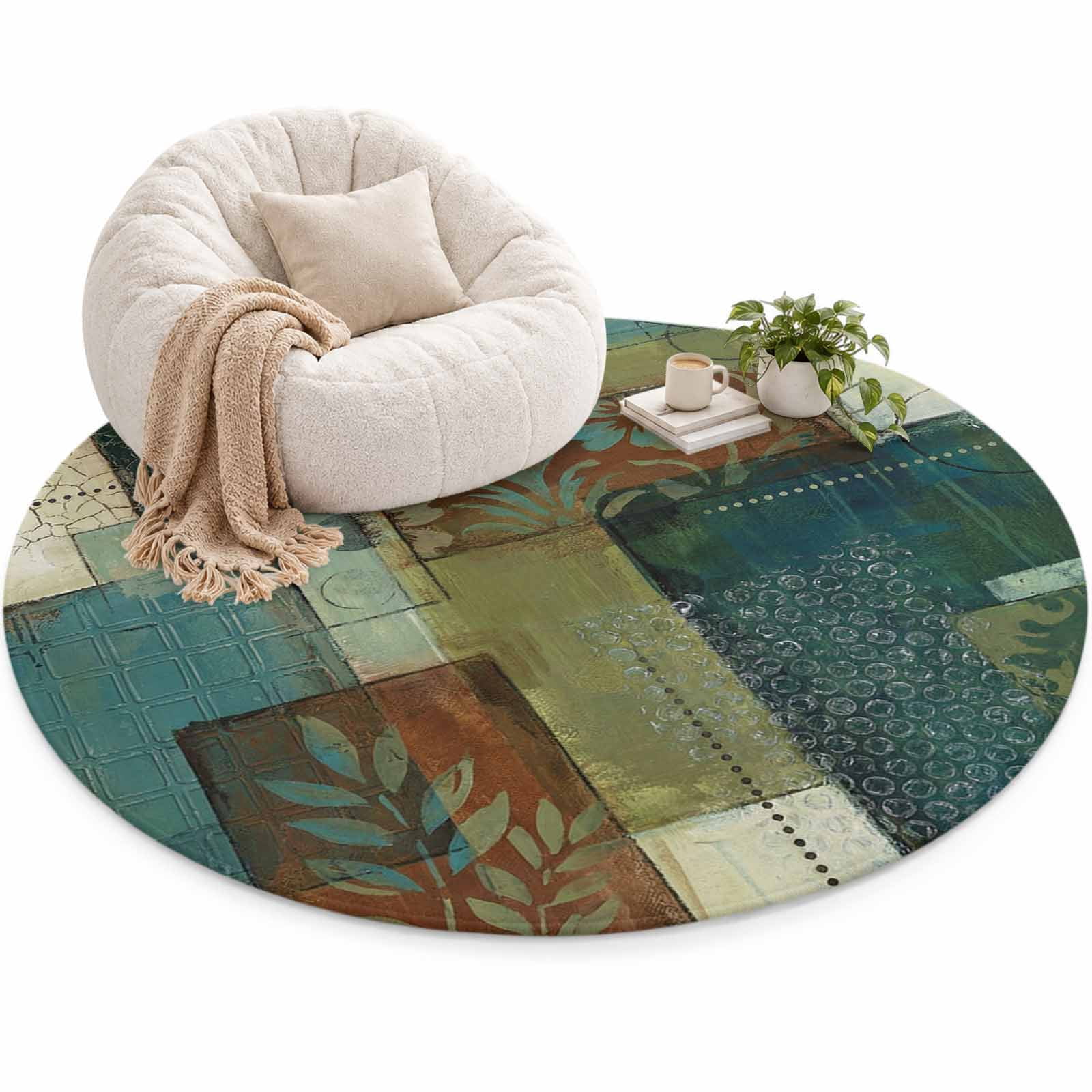 Bohemian Area Rug 4', Vintage Floral Texture Geometric Plaid Patchwork ...