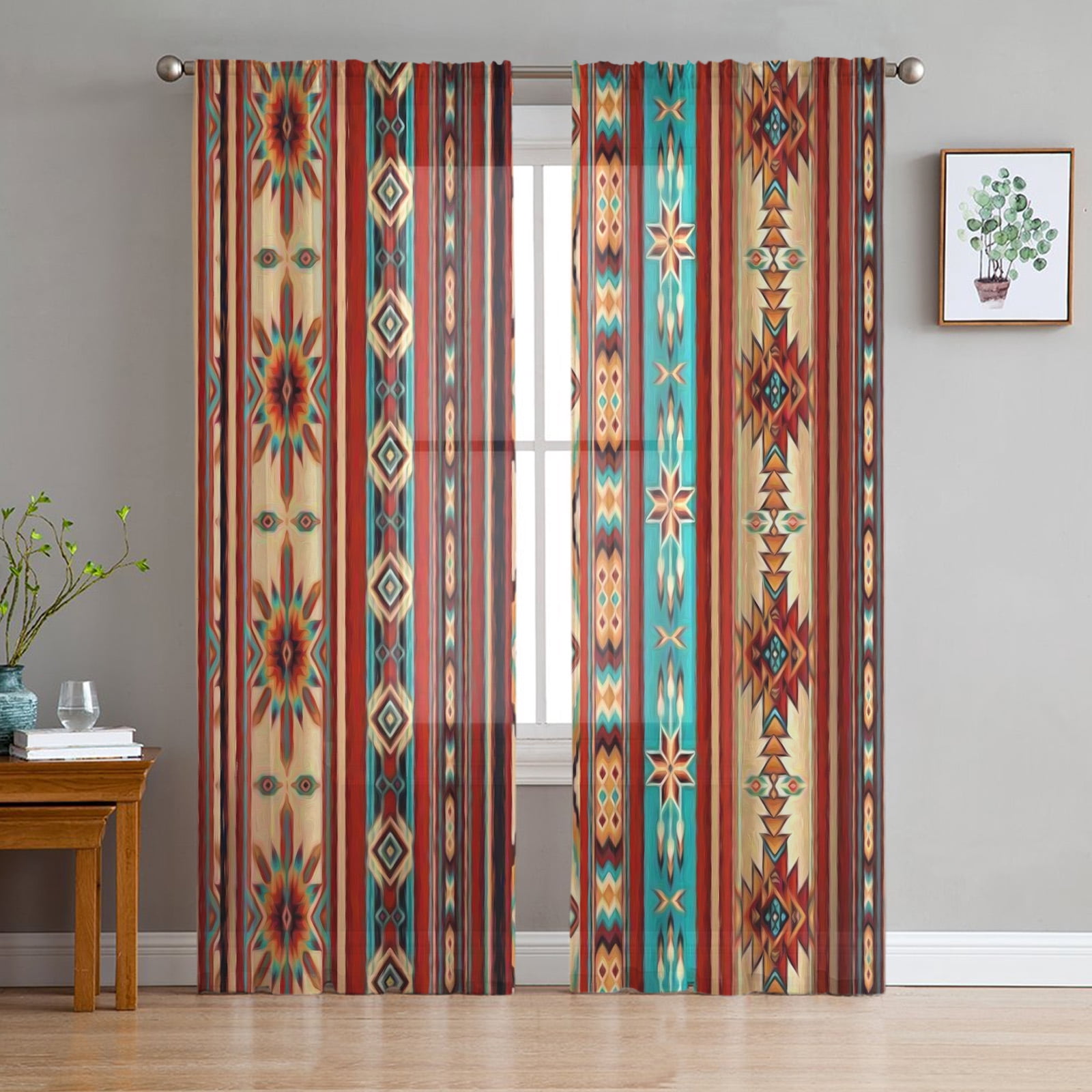 Bohemian Art Geometric Graphics Tulle Curtains for Living Room Bedroom ...