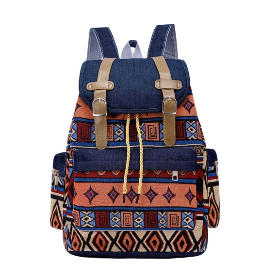 Bohemian Aztec Backpack for Women Men, Vintage Tribal Print Daypack with Drawstring & Buckle, Lightweight School Travel Bag for College Students Hiking Festival, Polyester