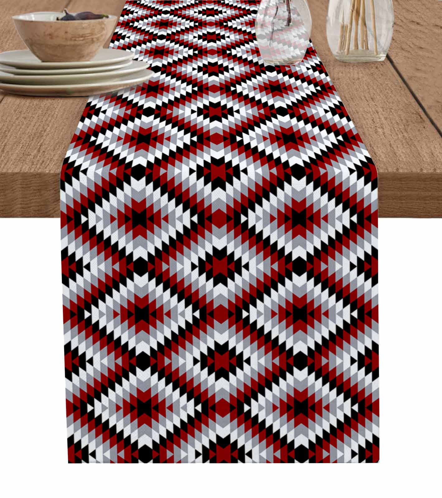 Bohemian Aztec Moroccan Rural Farmhouse Red Table Runners For Dining