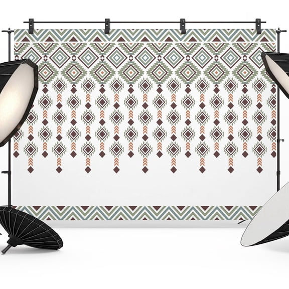 Bohemian Backdrops for Photography, Green Brown Western Ethnic Tribal Aztec Diamonds Fabric Photo Background Sturdy Studio Props for Photo Studio, Video Recording, Booth & Photoshoot 7x5ft