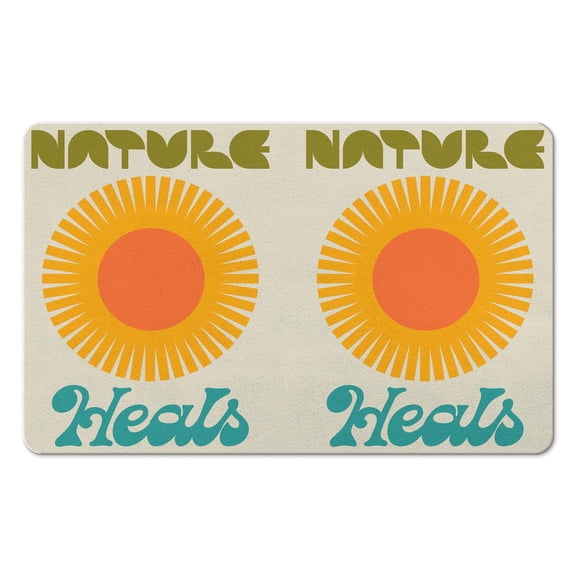 Bohemian Bath Rug - Non-Slip Half Circle Mat, Brings a Cute Boho Feel to Your Bathroom, Bedroom or Home Decor, Semi Round Shower Rug, Easy to Clean, Sun Retro Design, 20x32 inch