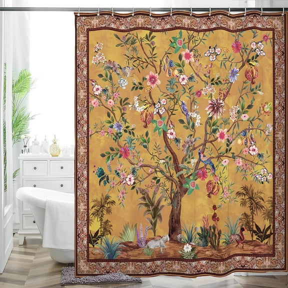 Bohemian Bathroom Curtain Colorful Boho Floral Print Beautiful Bright Polyester Fabric Cloth Shower Curtain for Bathroom Decoration, 72"x72" (Tape G)