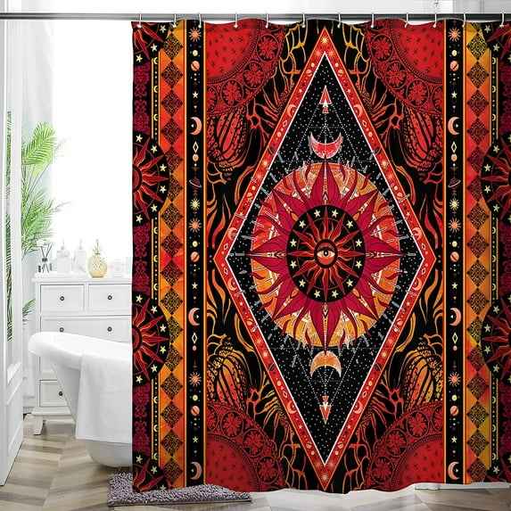 Bohemian Bathroom Curtain Colorful Boho Floral Print Beautiful Bright Polyester Fabric Cloth Shower Curtain for Bathroom Decoration, 72"x72" (Tape K)