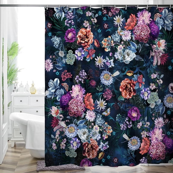 Bohemian Bathroom Curtain Colorful Boho Floral Print Beautiful Bright Polyester Fabric Cloth Shower Curtain for Bathroom Decoration, 72"x72" (Tape M)