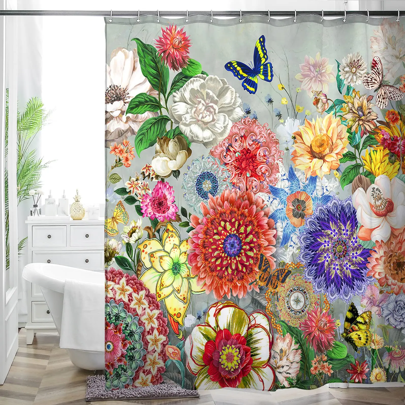 Bohemian Bathroom Curtain Colorful Creative Boho Floral Sunflowers Beautiful Bright Polyester ...
