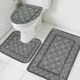 thumbnail image 1 of Bohemian Bathroom Rugs Set Green Vintage Flowers Texture Traditional Ethnic Style Non Slip Absorbent Soft Bath Mats 3 Piece Set with Bathroom Rug, U-Shaped Floor Mat, Toilet Seat Cover Small Size, 1 of 9