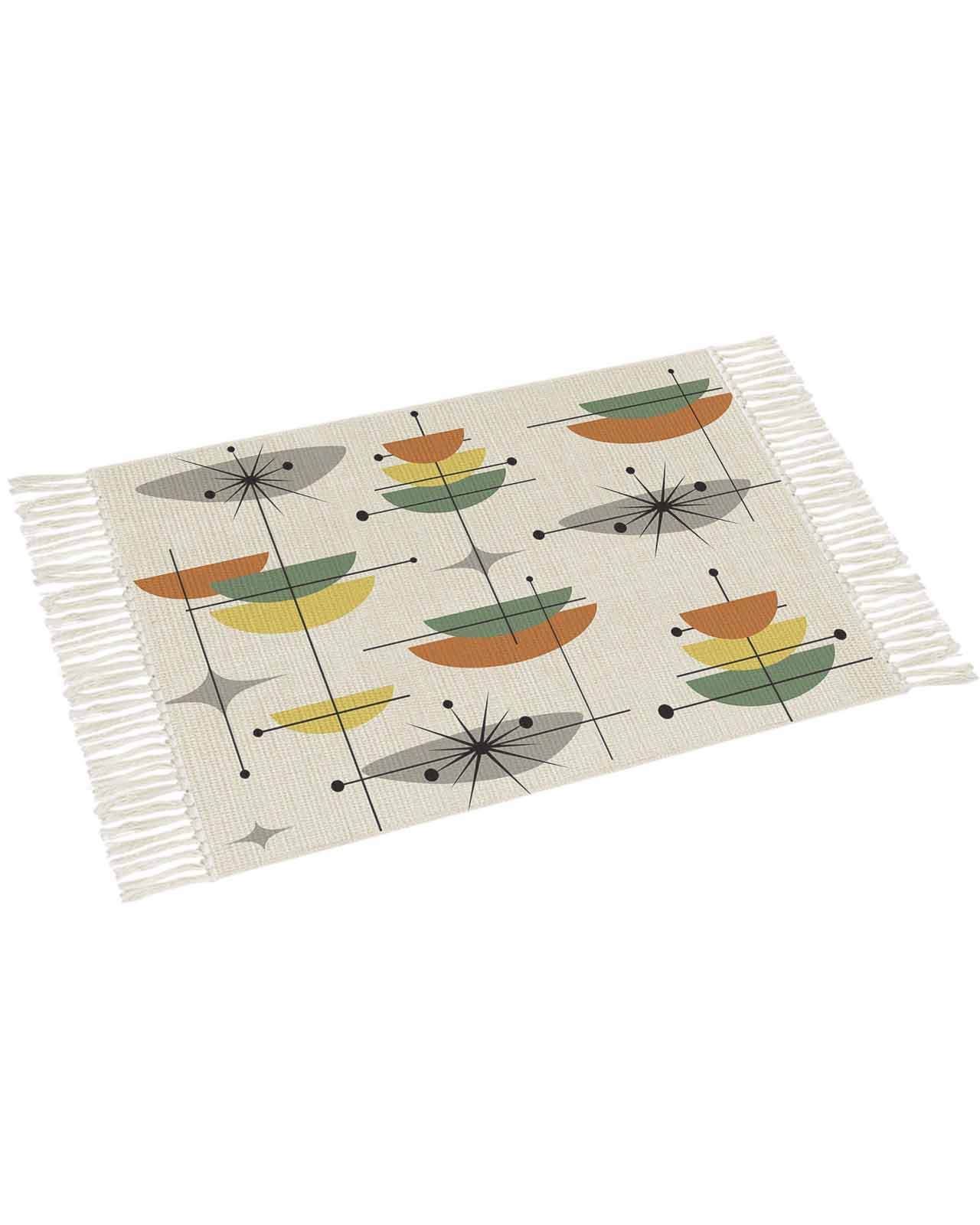 Color Blocks Kitchen Rug Bohemian Bathroom Runner Rug 2'x3'Washable Woven Area Rug, Green Orange ...
