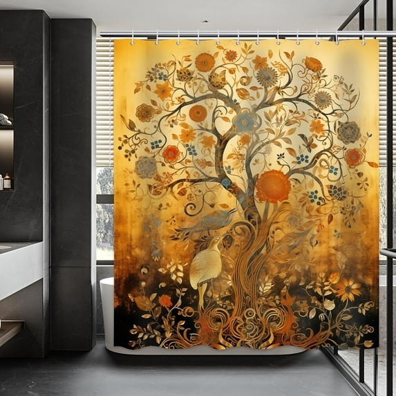 Bohemian Bathroom Shower Curtain, Colorful Boho Floral Print Beautiful Bright Tree Plant Leaf, Retro Mandala Vintage Style Decorative Bath Curtain with 12 Hooks 72x72 Inches