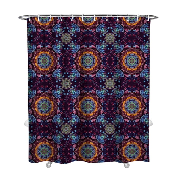 Bohemian Bathroom Shower Curtain, Vintage Ethnic Waterproof Fabric Curtain with Boho Chic Artistic Patterns, Rustic Nordic Style for Home, RV, Airbnb, 72x84 in with Hooks