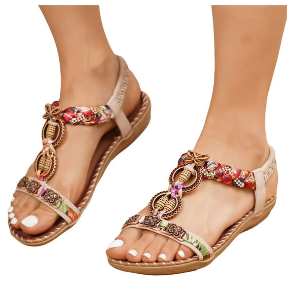 Bohemian Beach Sandals for Women 2025 Boho Summer Braided Wedge Low Heels Elastic Slingback Dress Sandals