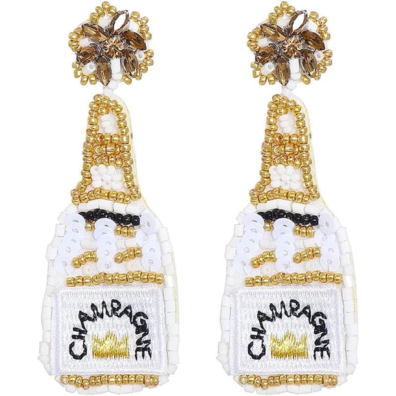 Bohemian Beaded Champange Wine Bottle Drop Dangle Earrings Crystal Alcohol for Women Sparkling Party Holiday Statement Jewelry