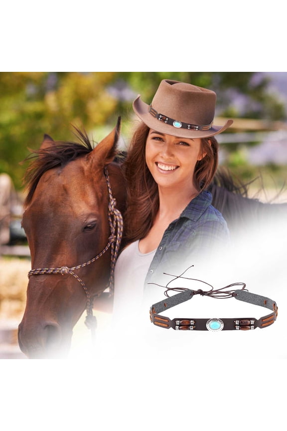 Cowboy Hat Bands for Men and Women Ethnic Western Hat Accessories Leather Turquoise Beaded Hatbands for Fashionable Cowboy Hats