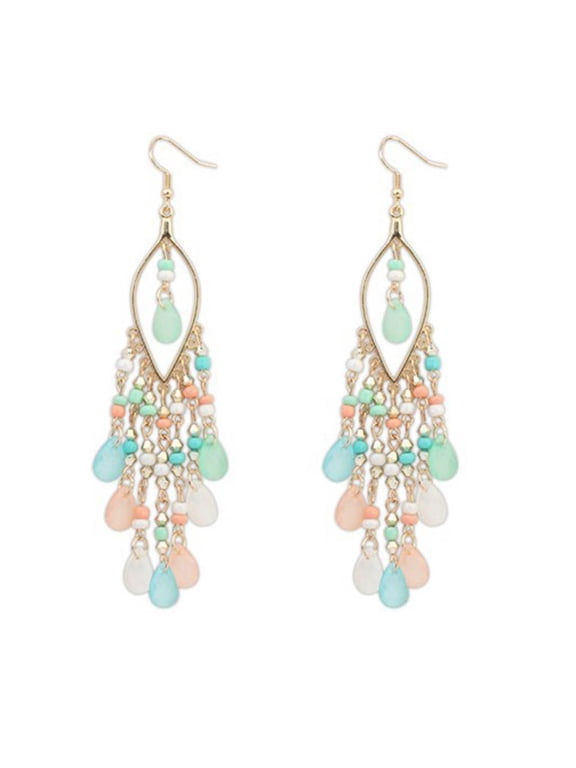 Bohemian Beaded Rhinestone Tassel Dangle Earrings - Stylish Green Party Jewelry Gift for Women