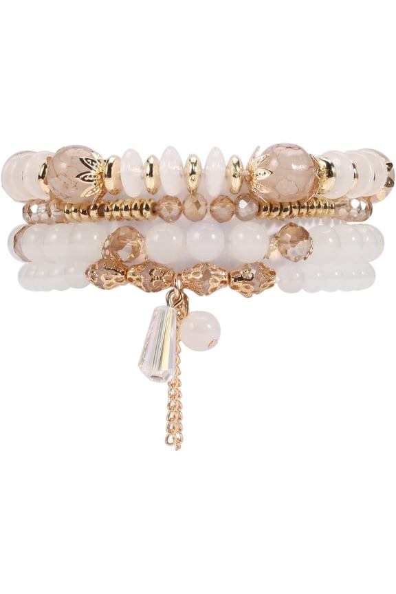 Bohemian Beaded Stretch Bracelet Set, Boho Crystal Jewelry Mothers Birthday Gifts for Women Mom Grandma Girls