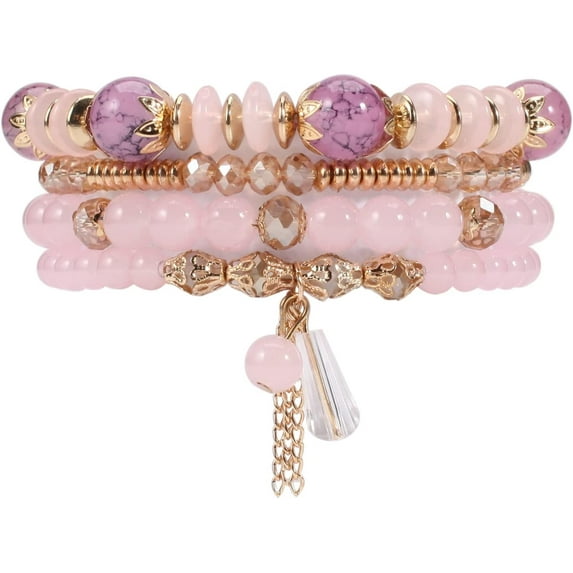 Bohemian Beaded Stretch Bracelet Set, Boho Crystal Jewelry Mothers Birthday Gifts for Women Mom Grandma Girls