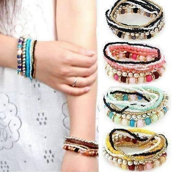 Bohemian Beads Multi Layered Stretch Bracelet for Woman or Teen Vibrant Colors Casual