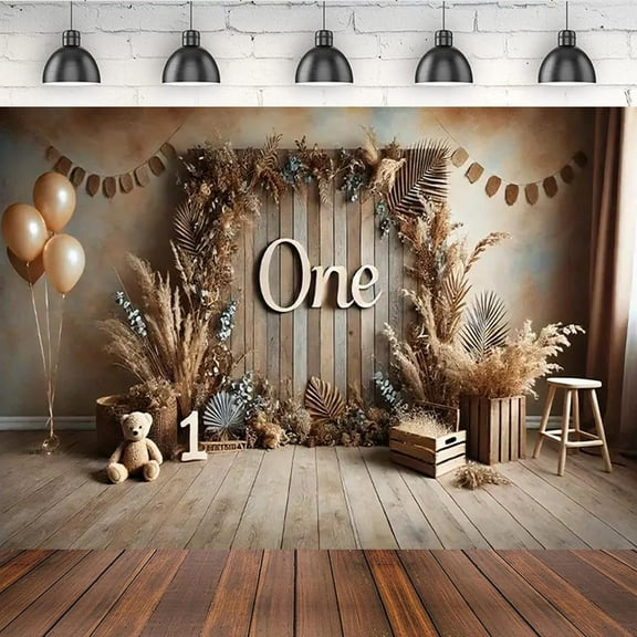 Bohemian Bear 1st Birthday Pretty Photo Background Pampas Grass Kids Birthday Party Decoration Bridal Shower Anniversary Party Backdrop Baby Shower Adult Wedding Maternity Portrait Backdrop