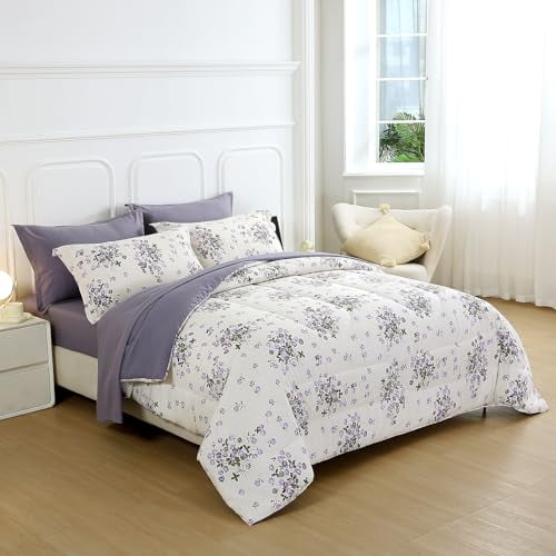 Bohemian Bed in a Bag 7 Pieces Size Colorful Boho Style Red and Blue Printed Reversible Comforter Set (1 Comforter 1 Flat Sheet 1 Fitted Sheet 2 Pillow Shams 2 Pillowcases) ( A)