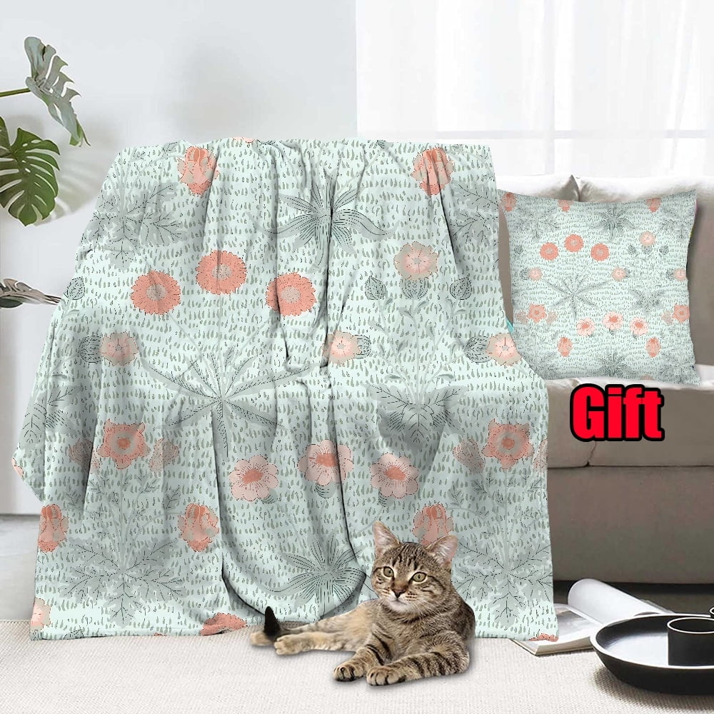 Retro Floral Throws Blanket With Pillow Cover Bed Sofa Living Room