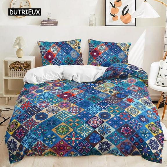 Bohemian Bedding Set Boho Flowers Duvet Cover Exotic Nationality Pillowcases King for Woman Couple Bedroom rations