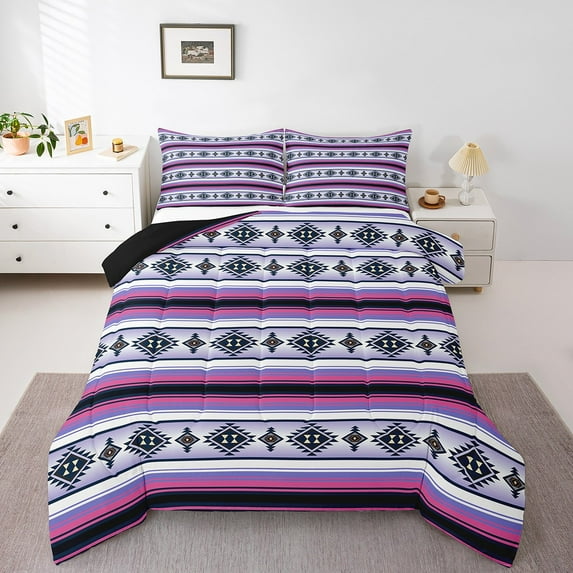 Bohemian Bedding Set Boho Stripes Aztec Comforter Set Full Southwestern Mexican Tribal Exotic Bed Comforter Set Teen Women,Geometric Pattern Quilt Duvet