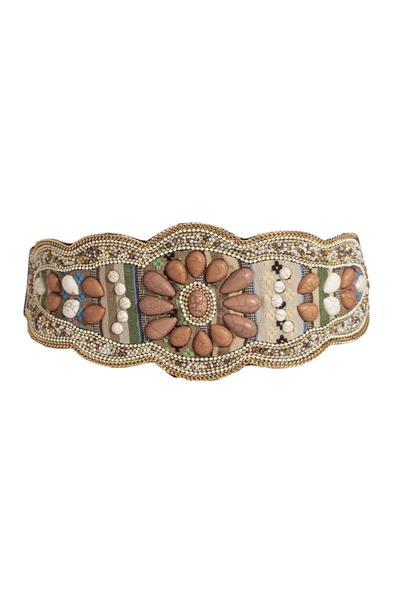 Bohemian Belt Elegant Stretchy Waist Belt for Jeans Dress Club Party Encrusted Beads for Wrap Dress Dress