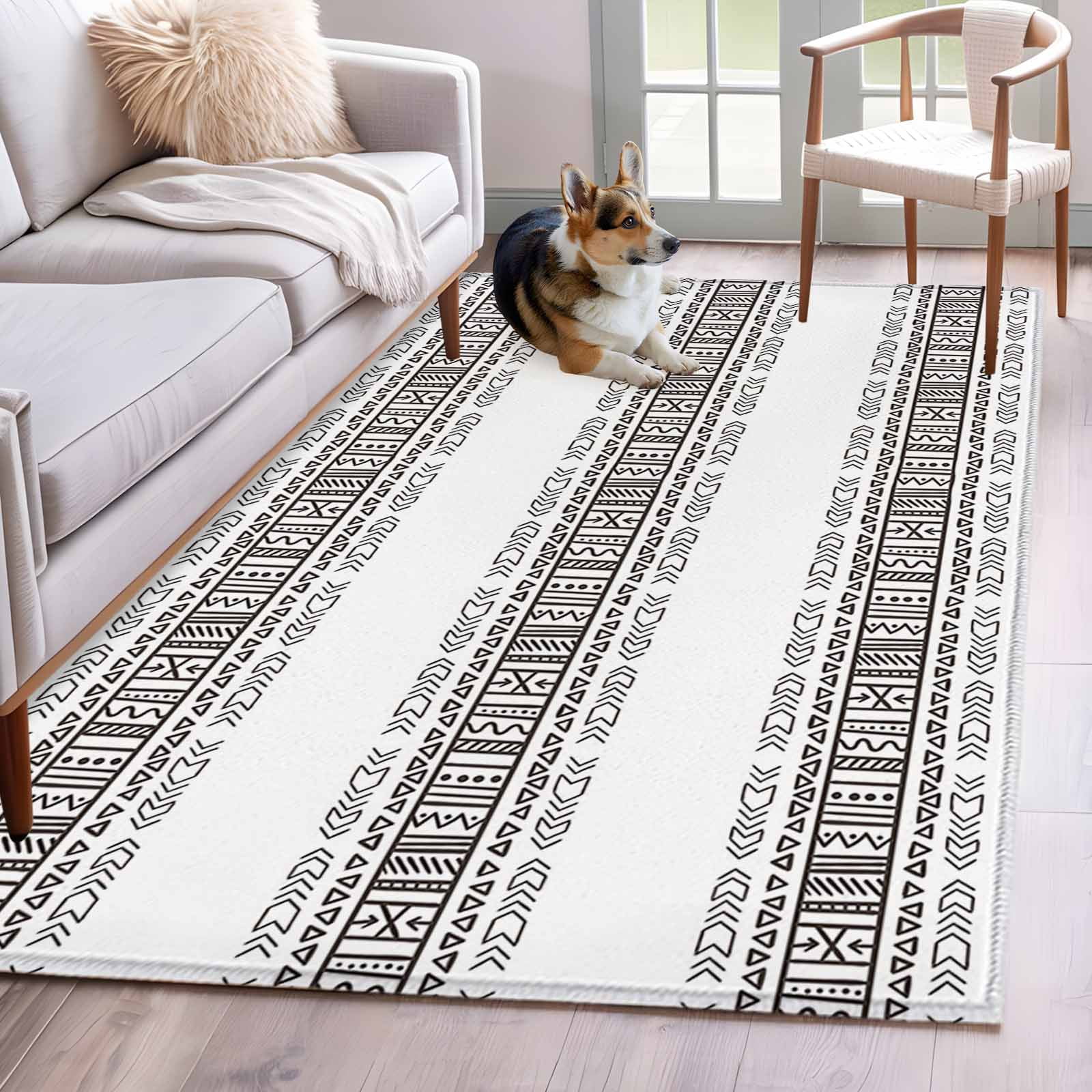 Bohemian Black Stripe 2.7x5 Rug for Office Desk Chair Area Small ...