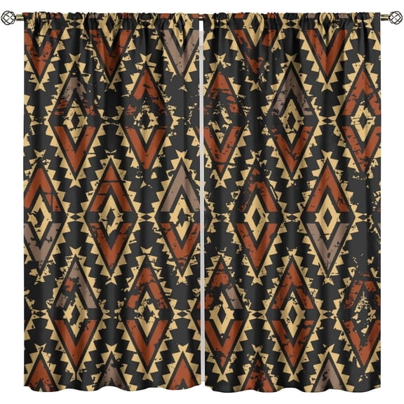 Bohemian Blackout Curtains, Southwest Geometric Aztec Tribal Pattern Vintage Western Window Drapes, for Living Room Bedroom 42" W X 63" L