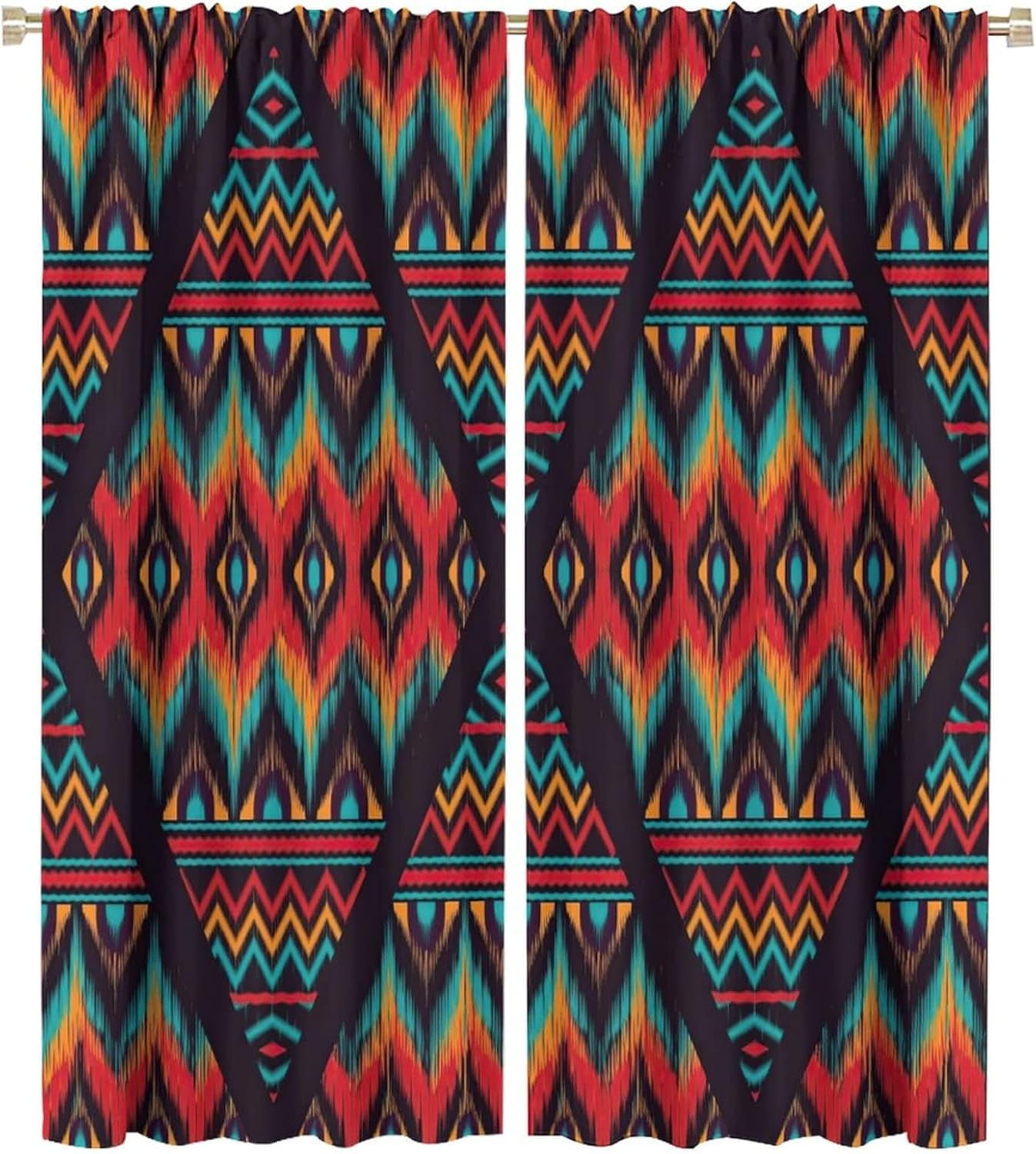 Bohemian Blackout Windows Curtains, Ethnic Abstract Tribal Geometric ...
