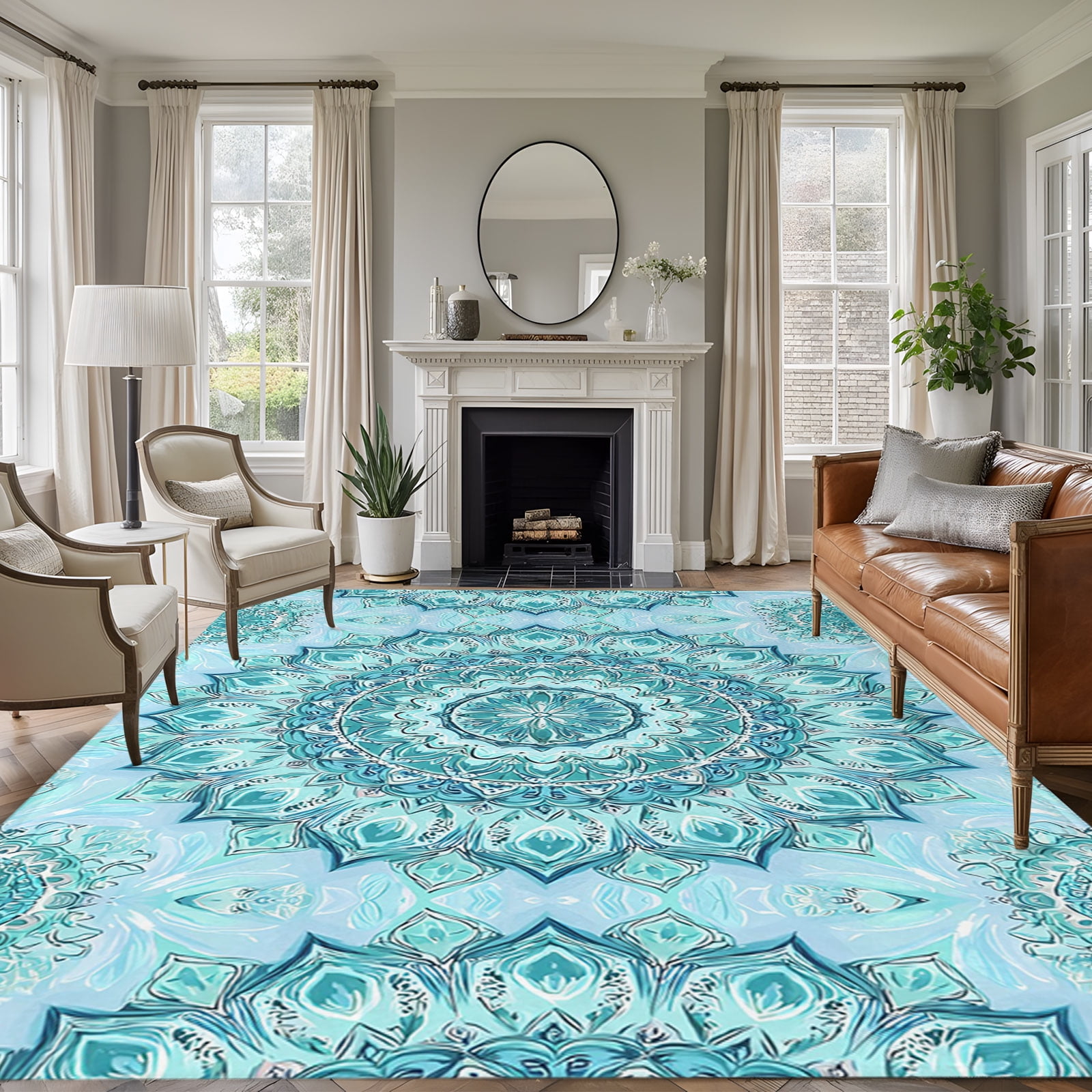 Bohemian Blooming Flower 8'x10' Area Rug for Living Room Sectional Sofa ...