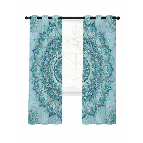 Bohemian Blooming Flower Blackout Curtains for Bedroom Living Room, Teal Green Floral Texture 96 In Long Thermal Insulated Room Darkening Drapes Grommet Window Treatments, 52 x 96 In