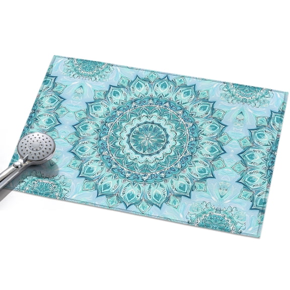 Bohemian Blooming Flower Washable Area Rug 2 x 3 ft Teal Green Floral Texture, Soft Non Slip Rugs Stain Repellent Indoor Felt Carpet for Living Dining Room Bedroom Home Office