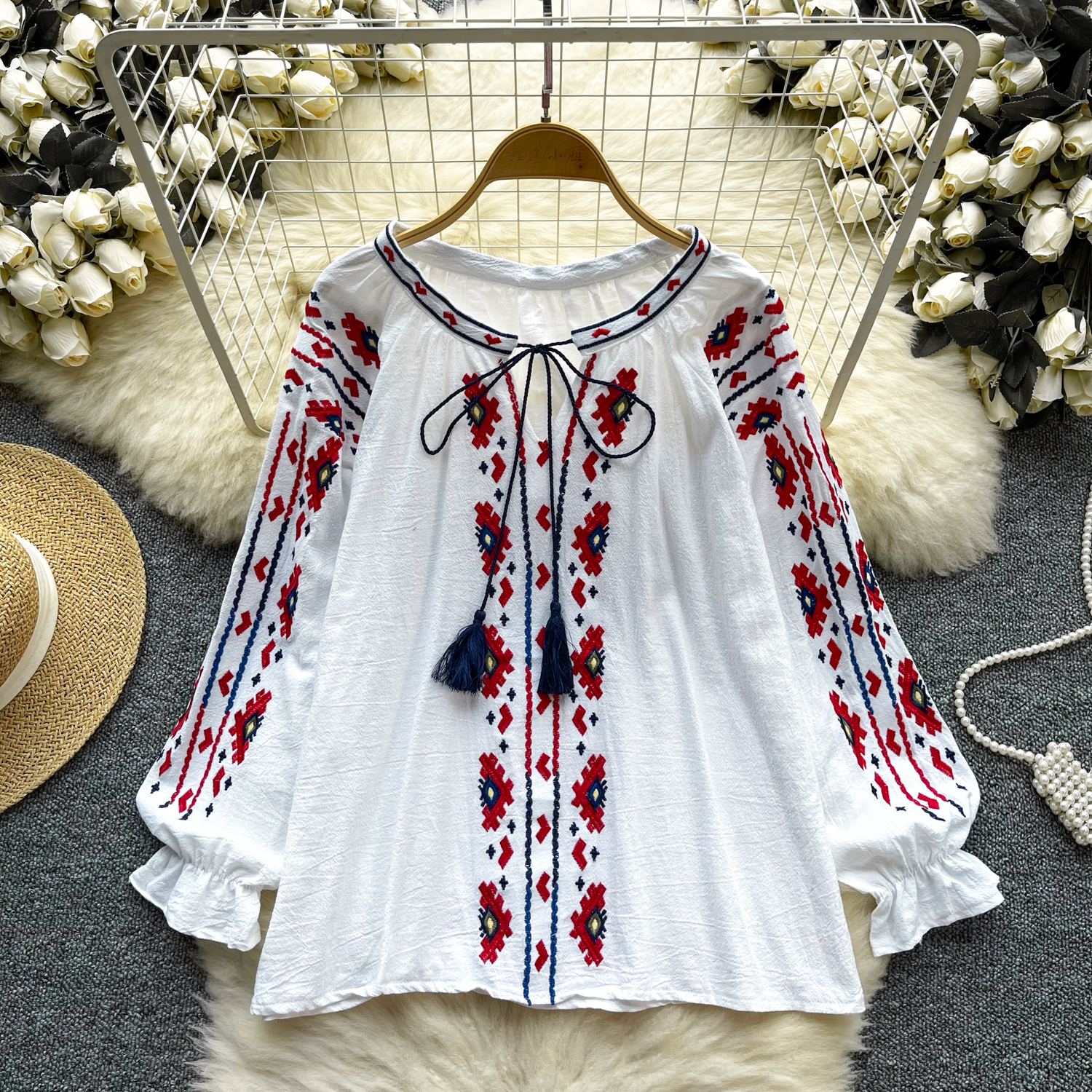 Bohemian Blouse for Women 2024 Floral Embroidered Tassel Blusas De Mujer Vocation Ethnic Style Loose Camisas Spring Dropshipping