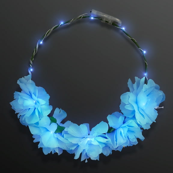 Bohemian Blue Light Up Flower Crown Headband for Festivals with Blue LED Lights