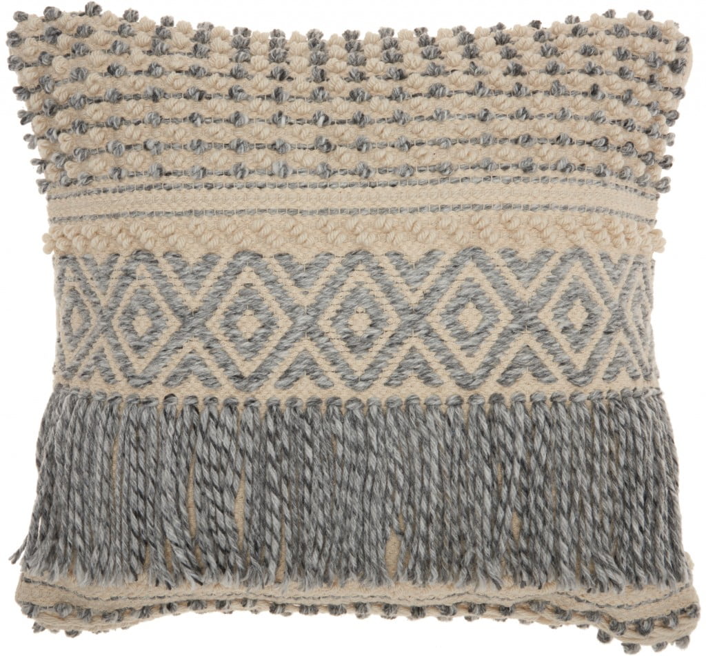 Bohemian Blue Square Macrame Throw Pillow with Tassels