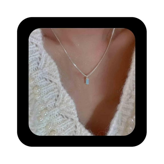 Bohemian Blue  Pendant Necklace Rhinestone Chain Necklace Silver Cz Necklace Choker Tiny  Necklace Jewelry for Women
