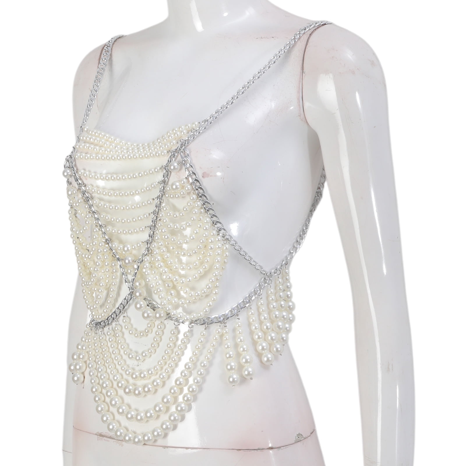 Bohemian Body Chains Bra Pearls Bikinis Chest Chains Necklace Raves ...