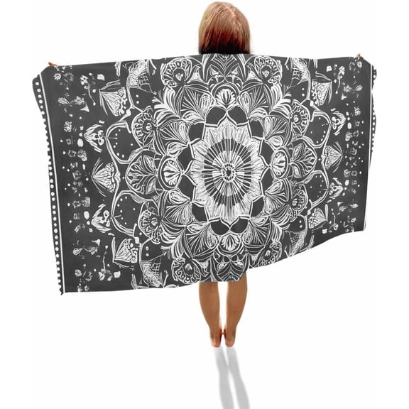 Bohemian Boho Black Floral Flower Beach Towels, Absorbent Microfibre Large Beach Towels Quick Dry Sand Free Travel Towel for Pool Yoga Gym Camping(30x60inch)