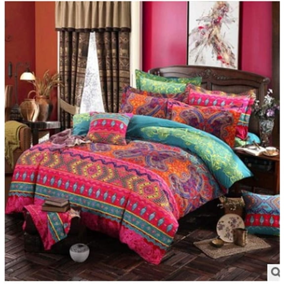 Botoutin Bohemian 3-Pieces Multicolored Red Striped Ethnic Mandala Duvet Bedding Sets, King