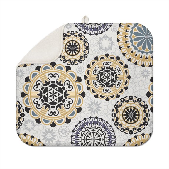 Bohemian Boho Kitchen Drying Mat - Super Absorbent Microfiber Dish Drying Pad with Boho Theme - Foldable Heat Resistant Countertop Mat for Dishes 18"x16"