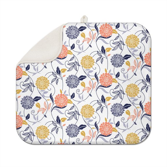 Bohemian Boho Kitchen Drying Mat - Super Absorbent Microfiber Dish Drying Pad with Boho Theme - Foldable Heat Resistant Countertop Mat for Dishes 18"x16"