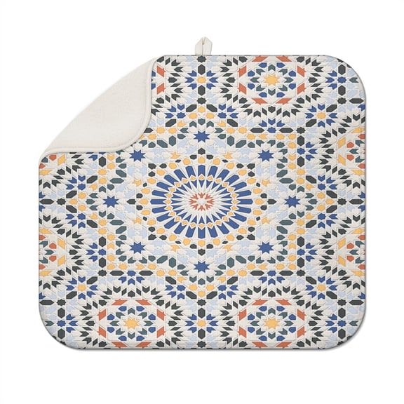 Bohemian Boho Kitchen Drying Mat - Super Absorbent Microfiber Dish Drying Pad with Boho Theme - Foldable Heat Resistant Countertop Mat for Dishes 18"x16"