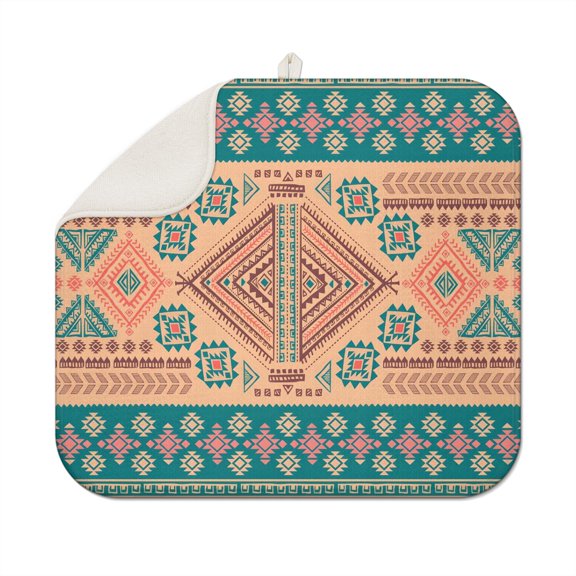 Bohemian Boho Kitchen Drying Mat - Super Absorbent Microfiber Dish Drying Pad with Boho Theme - Foldable Heat Resistant Countertop Mat for Dishes 18"x16"