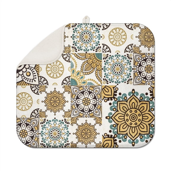 Bohemian Boho Kitchen Drying Mat - Super Absorbent Microfiber Dish Drying Pad with Boho Theme - Foldable Heat Resistant Countertop Mat for Dishes 18"x16"