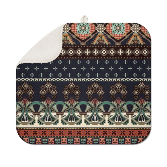 Bohemian Boho Kitchen Drying Mat - Super Absorbent Microfiber Dish Drying Pad with Boho Theme - Foldable Heat Resistant Countertop Mat for Dishes 18"x16"